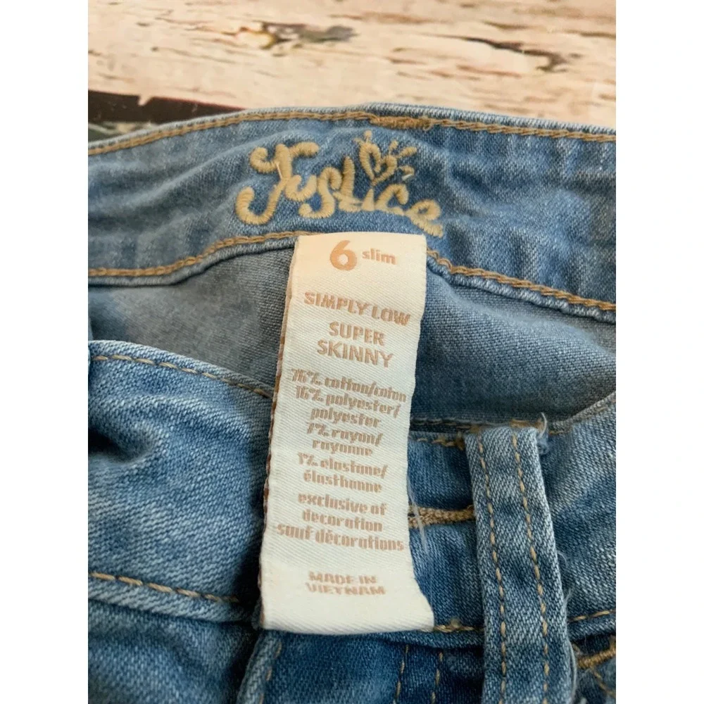 Justice Girls Simply Low Super Skinny Jeans Light Wash Denim Size 6 Slim